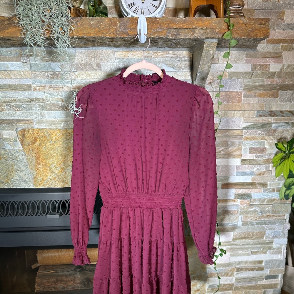Burgundy Turtleneck Long Sleeve Mini Dress Small - Price Reduction